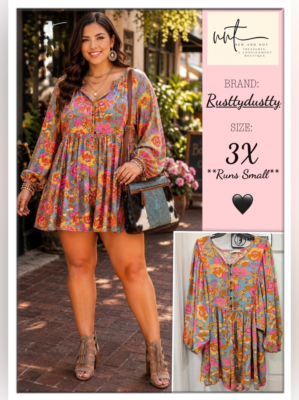 Rusttydustty 3XL (SMALLER) Floral Boho Romper Long Sleeve Button Front Plus Size